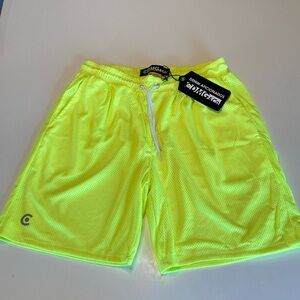 Mens New never worn CDMG &Co mesh shorts, medium, neon yellow